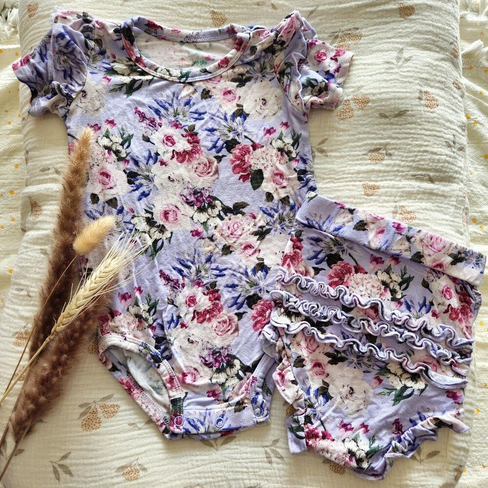 Gigi‎ & Max Purple Floral Bummies Bamboo Set Size 12 months Baby Girl